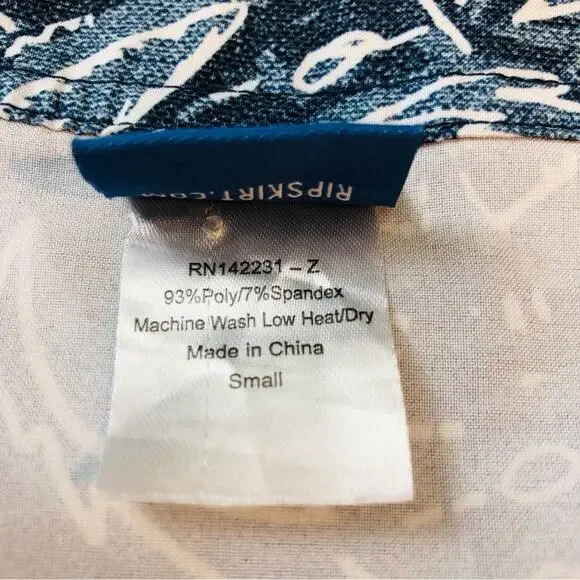 Rip Skirt Blue Rustica Denim Print Adjustable Wrap Waist Lightweight Comfort - Picture 13 of 16